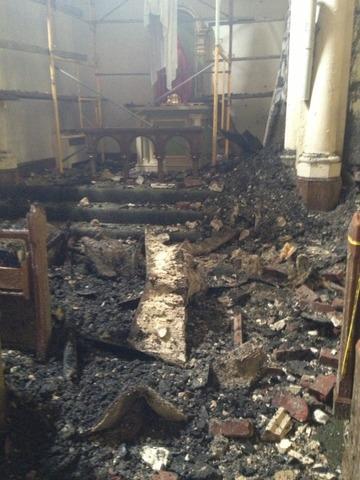 The interior fire damage.